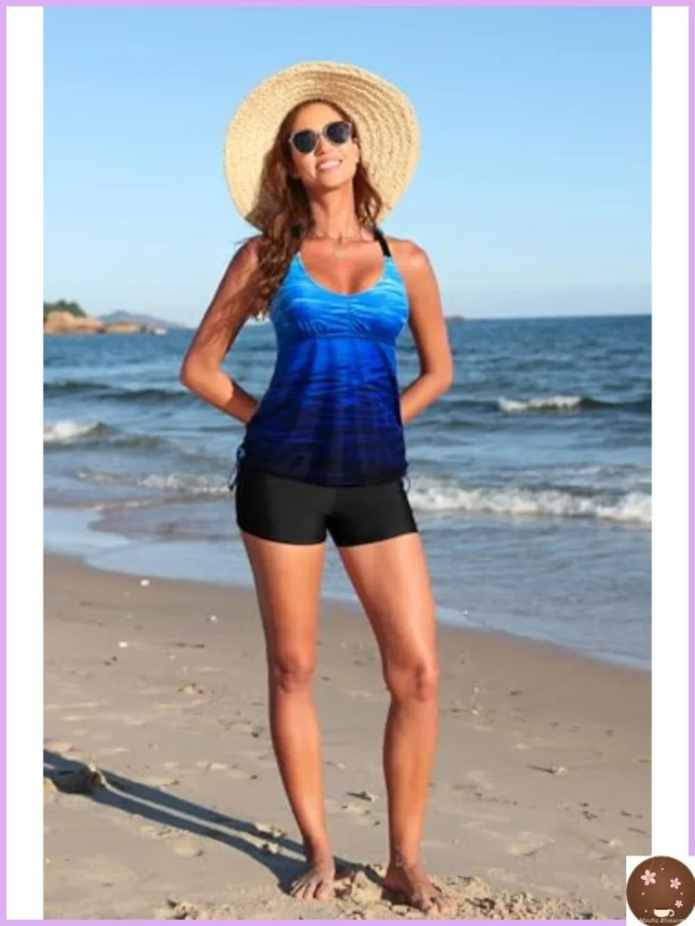 Women's Tankini Swimset with Shorts - Tummy Control 2 Piece Adjustable Straps